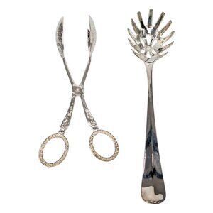 Godinger Silver Art Salad Tongs Studio Silversmiths Pasta Server LOT OF 2